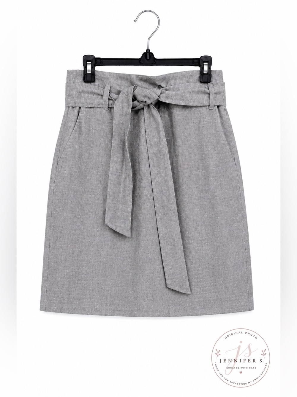 Ann Taylor Petite Linen Cotton Pencil Skirt Blue Size 2P Tie Waist - Picture 3 of 3